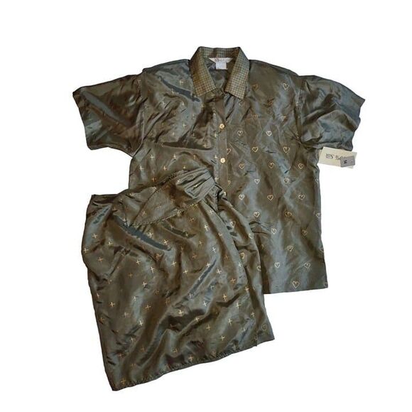 NET Sz 14 Vtg 100% Silk Top & Wrap Skirt Set Outfit Hearts & X's Novelty - Picture 1 of 9